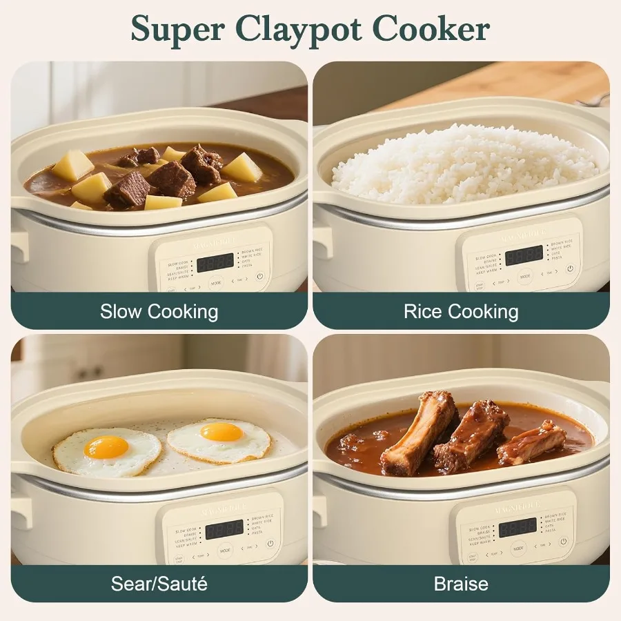 MAGNIFIQUE 4 كوارت طاجن قابل للبرمجة طباخ بطيء 8in1 طباخ متعدد مع قطعة خبز حجري غير سامة قابلة للإزالة للمطبخ المنزلي