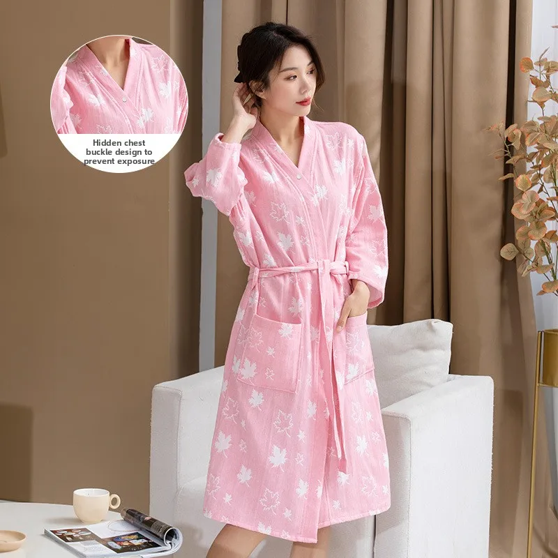 

Women's Sleepwear Cotton Bathrobe Thin Design Spring and Autumn Nine Quarter Sleeve Yukata Absorbent Quick Drying Bathrobe