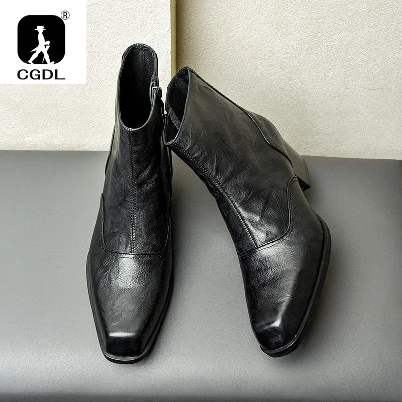 Luxury British Style Mens Boots with Height Handmae Genuine Leather 5 Cm High Heels Winter Warm Fashion Ankle Social Shoes Man