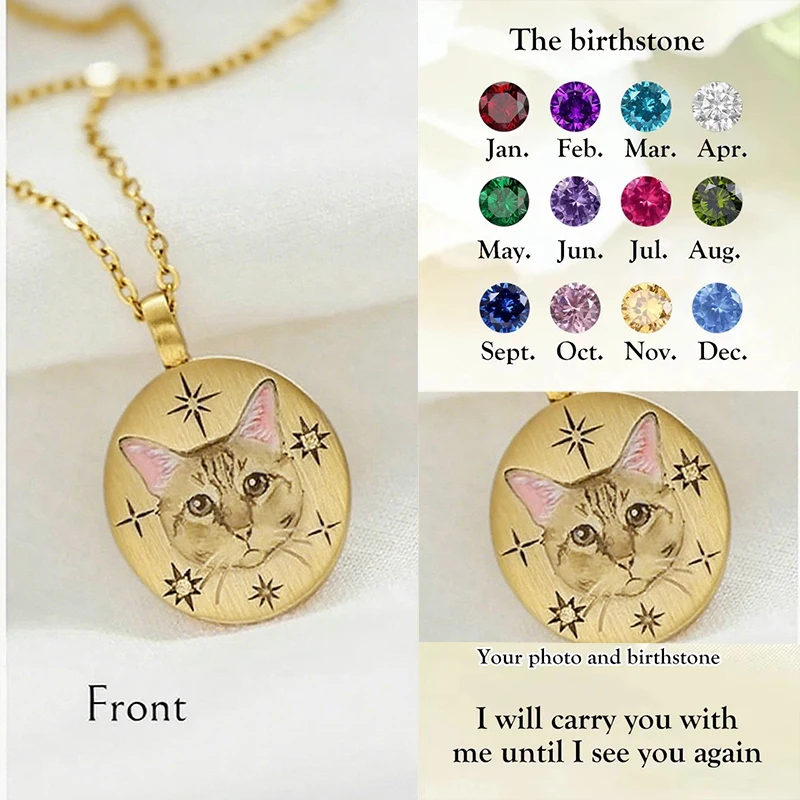 مخصص الحيوانات الأليفة صورة صورة قلادة شخصية محفورة اسم جولة جوهرة الميلاد قلادة قلادة ، مخصص الحيوانات الأليفة مجوهرات تذكارية #4