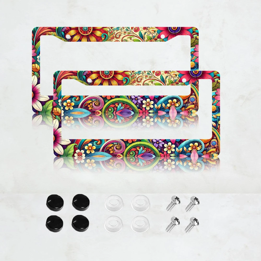 

Рамка для номерного знака с абстрактным цветочным узором, 2 шт., алюминиевая рамка для номерного знака с красочными цветами - 6 x 12 дюймов