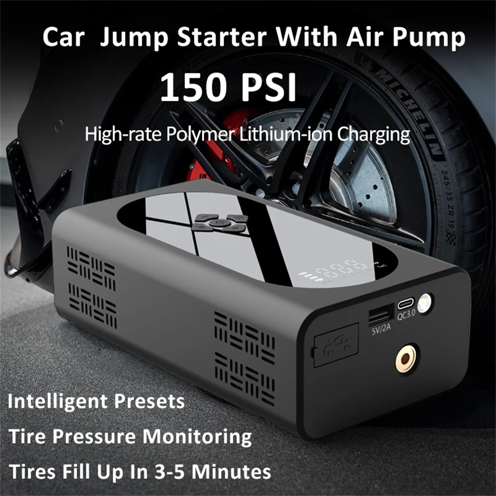 Car Jump Starter Air Pump Portable Air Compressor Multi-function Tire Inflator Auto Portable Battery Starter  4 in 1