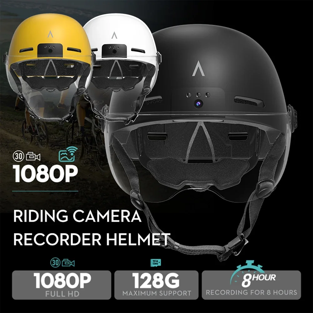 Riding Camera Helmet 1080P@30FPS Anti-shake Bicycle Motorcycle Helmets Cameras 130° Wide Angle Smart Taillight with Turn Signal