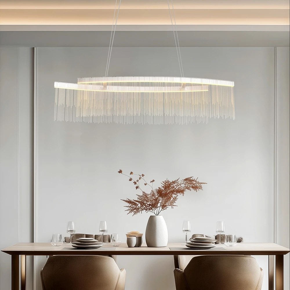 شرابة ألومنيوم خطية عبارة عن ثريا ديكو، ثريات مطبخ LED فوق الطاولة، تركيبات إضاءة معلقة لغرفة الطعام وغرفة المعيشة #1