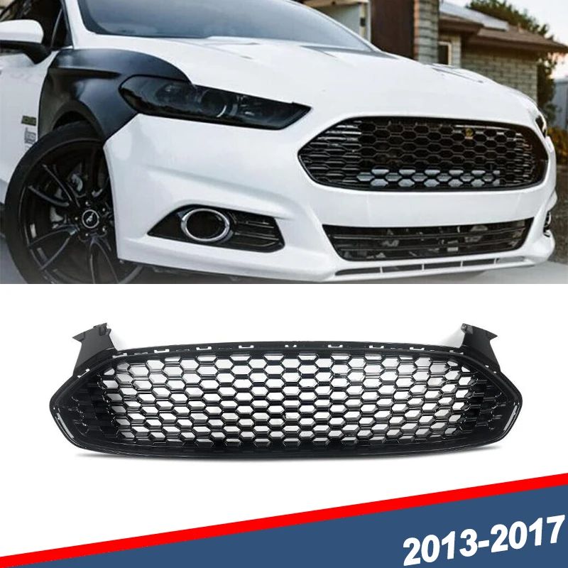 Front Bumper Honeycomb Mesh Grille Grill Fit for Ford Fusion 2013-2017 Black Car Front Bumper Grille Accessories