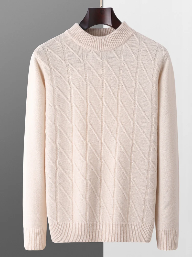 Men Wool Sweater Pullover Autumn Winter Cashmere Long Sleeve Thick Warm 100% Merino Wool Knitted Jacquard Solid High Quality Top