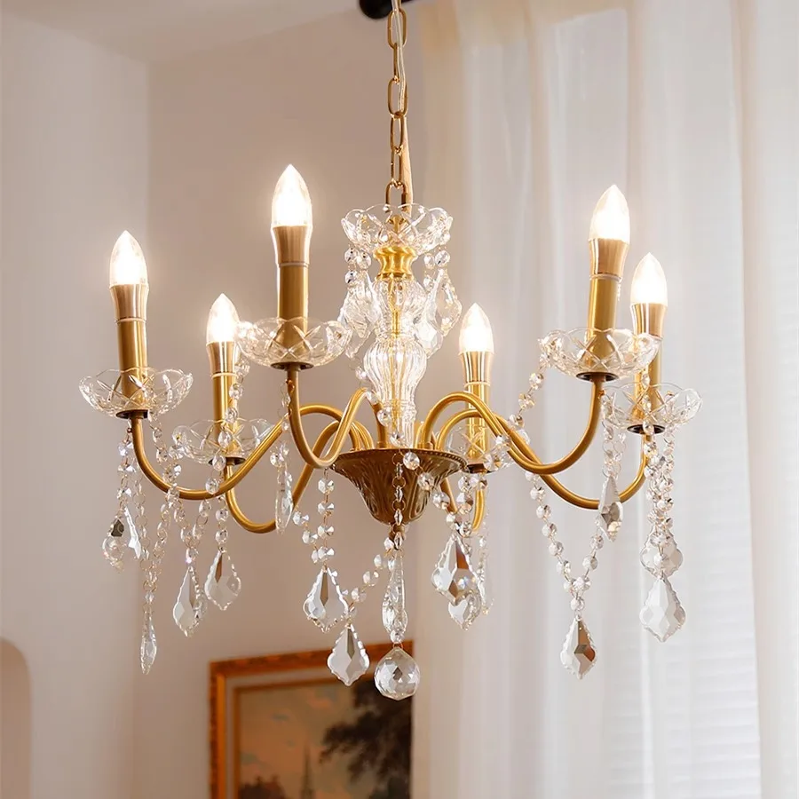 

With antique candles, small chandeliers, French court rooms, bedroom dining room lights, light luxury living room chandeliers