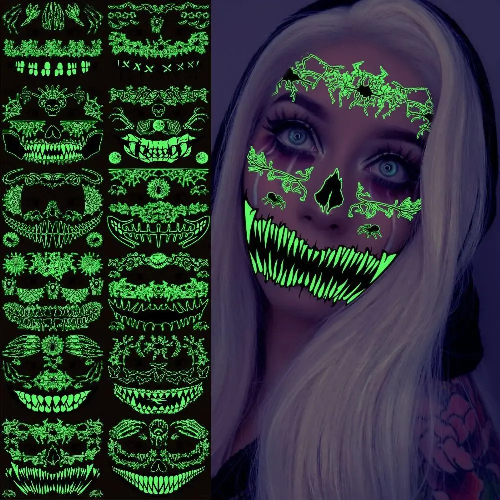 

Halloween Luminous Tattoo Sticker Face Sticker Ghost Festival Scar Two-color Tattoo Sticker Girls Face Stickers Make Up