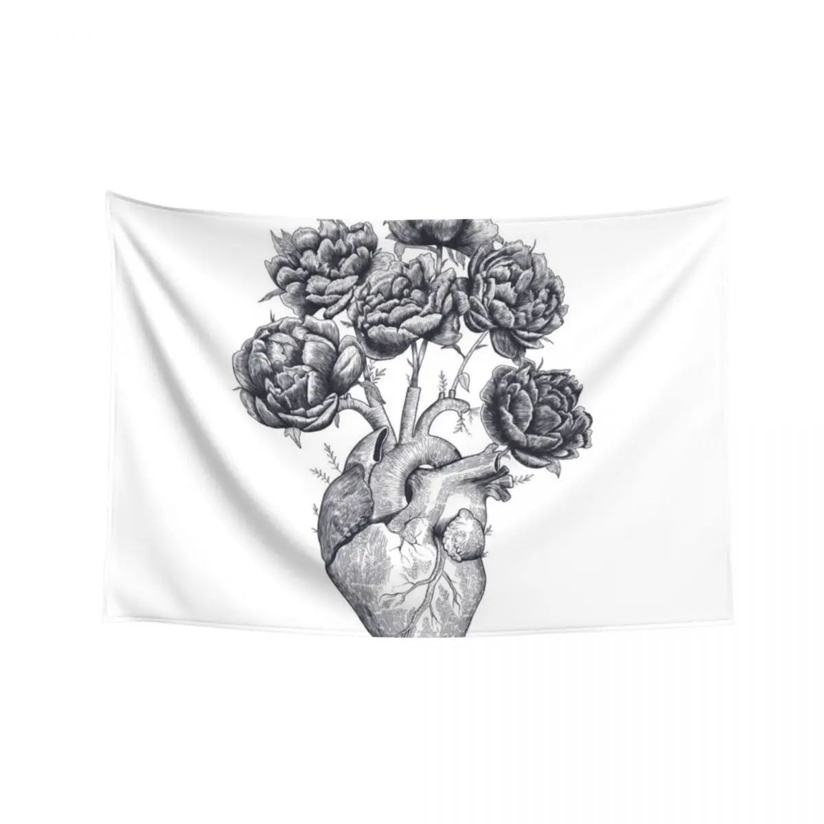 

Heart with peonies B&W Tapestry Decor For Bedroom Room Decorations Aesthetic Decoration Home Home Decorators Tapestry