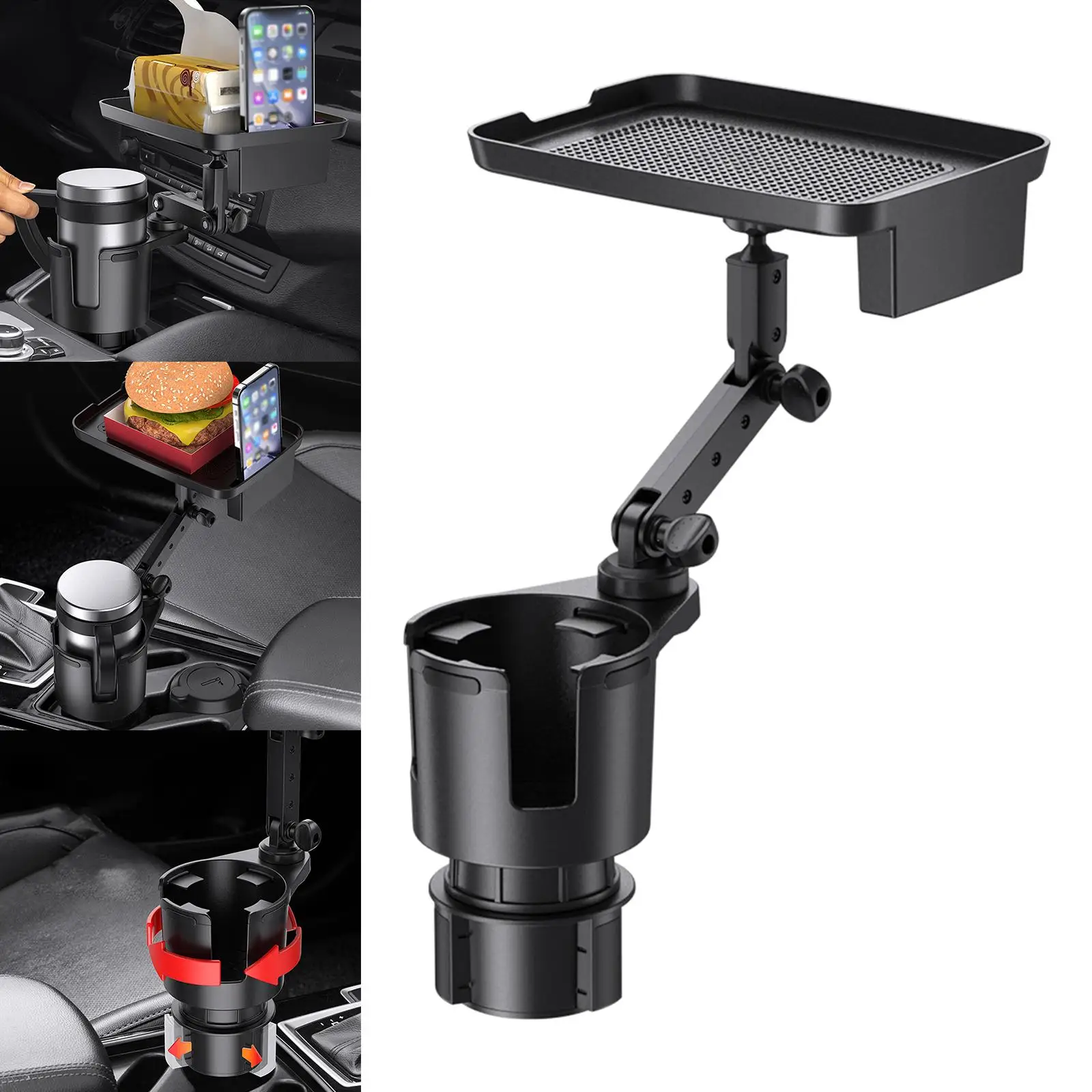 Multifunctional Car Cup Holder Expander with Tray Automotive Stable Adapter for Below 90mm Diameter Drinks Beverage Cups