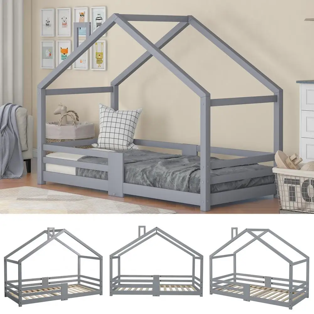 Single Bedstead for Kids Fence Design Sturdy Good Load-bearing Anti-fall Modern Wooden Bedstead Single Bed Bedroom Furniture