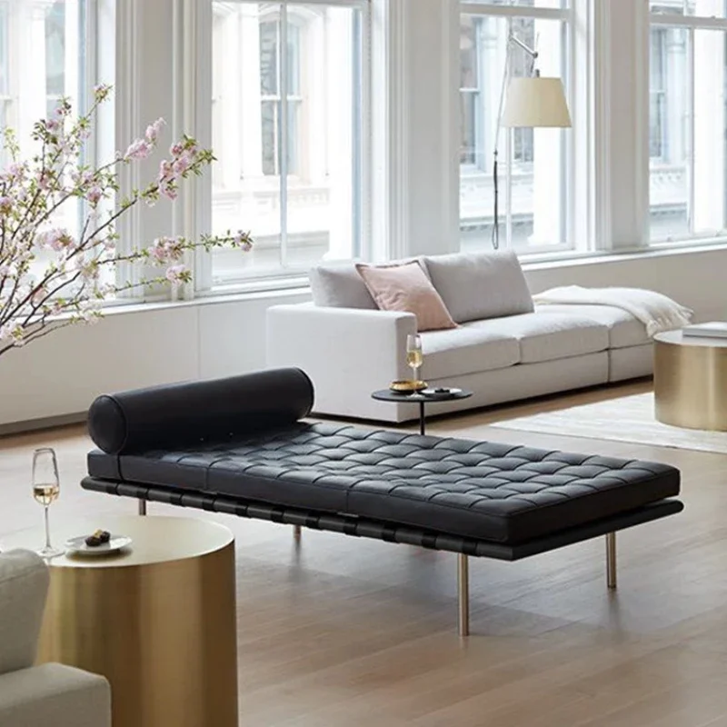 Leather sofa bed, modern minimalist lounge chair