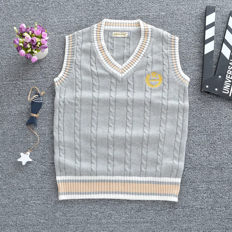 Japanese School Uniform Cosplay Sweater Korean JK Style V-neck Vest with Embroidered Crown Pachwork Color Student Tank Top - Image 3