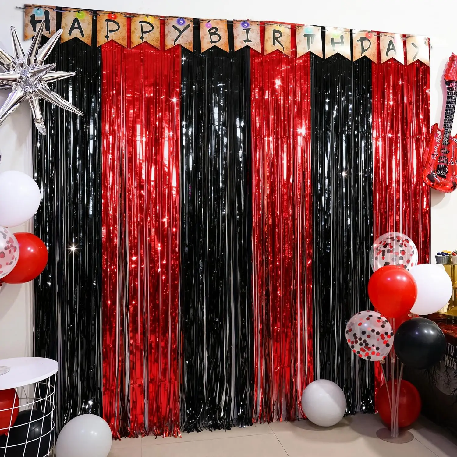 Black Red Party Streamers Backdrop, Including 2 Pack Black Red Streamers, 26pcs Balloons & 1pcs Birthday Banner for Stranger/Friday Party/Halloween Party Decorations