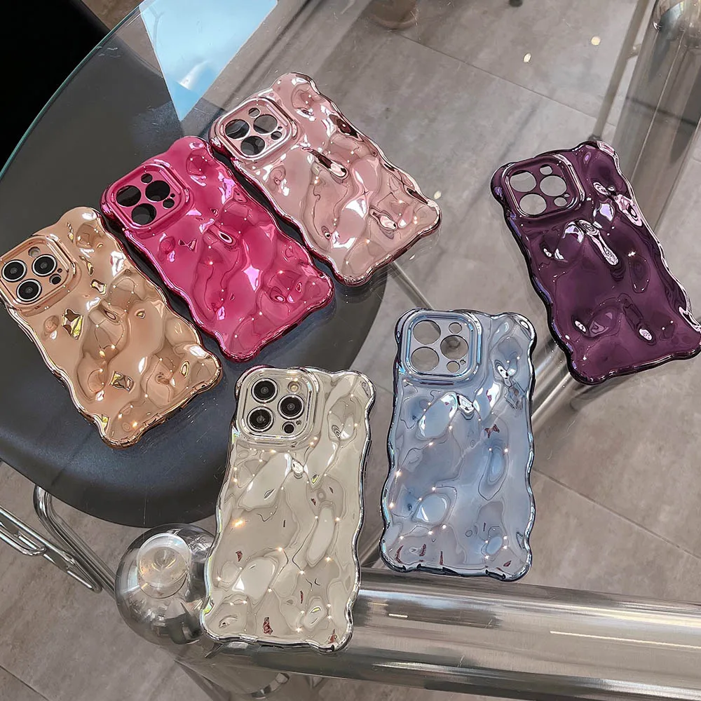 3D Bubble Shape Phone Case Meteorite Pattern For iPhone 16 15 14 13 12 11 Pro Max Water Ripple case Lens Bumper Shockproof Cover