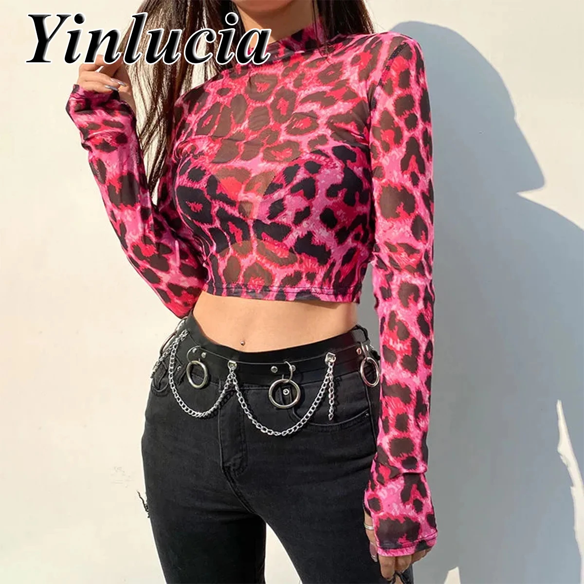 Seksowna różowa bluzka z elastycznym, dopasowanym krojem, odsłaniająca pępek, damska bluzka z siateczki, miękka bluzka, seksowna bluzka typu pulower, styl Y2K, na Boże Narodzenie.