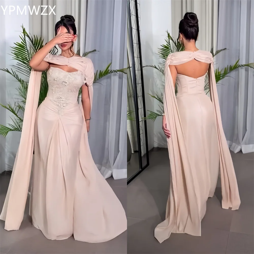 

Customized Prom Gown Formal Evening Dress Party Occasion YPMWZX Off-the-shoulder Mermaid Floor Length Fold Applique Bead Bespok