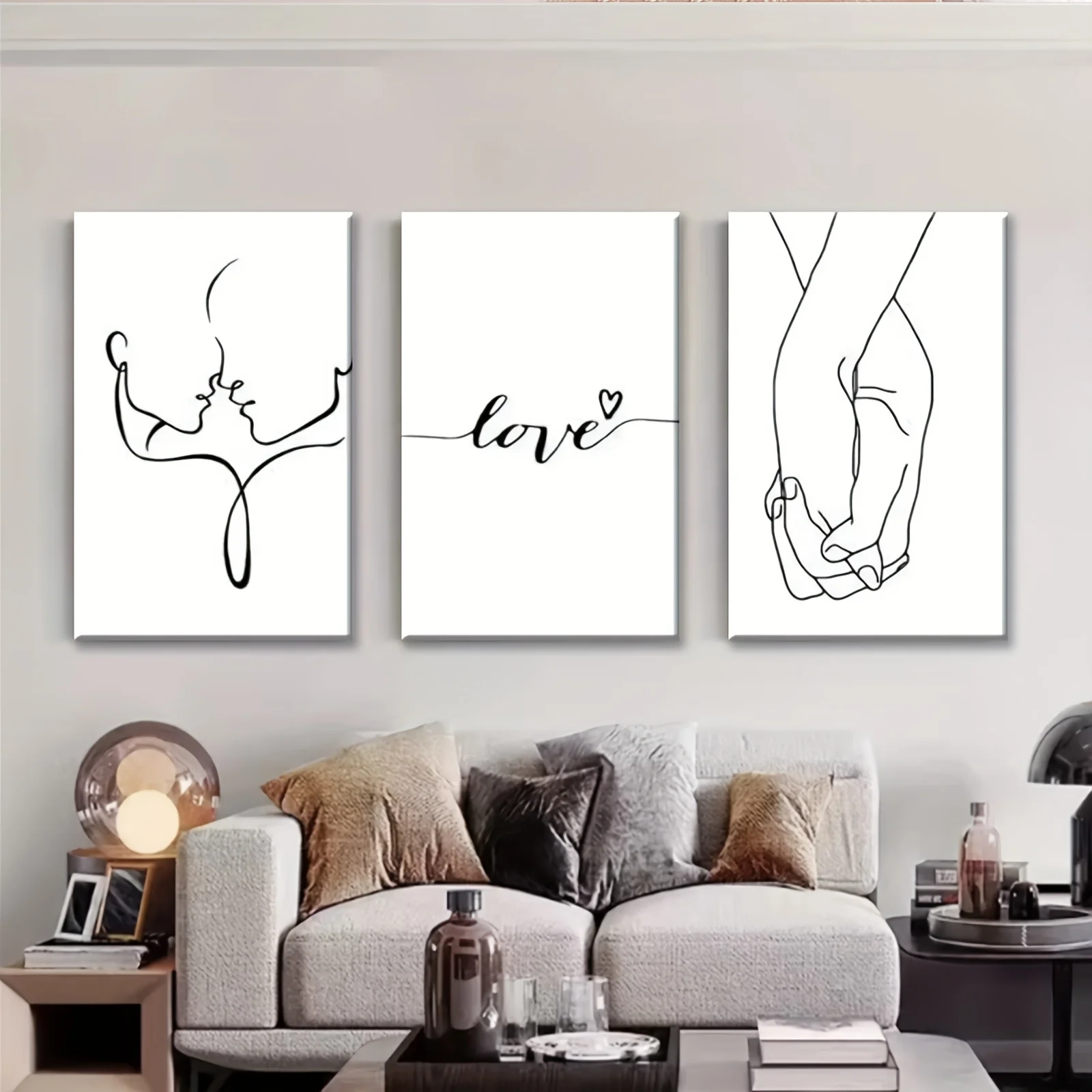 3pcs Scandinavian-Style Abstract Couple Holding Hands Poster Minimalist Romantic  Text Canvas Print Home Decor Valentine's Da