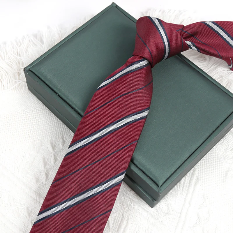 Burgundy Luxury 7CM Ties for Women Mens Fashion Necktie Stripes Groom Neck Tie Wedding Party College Style Tie JK Accessories