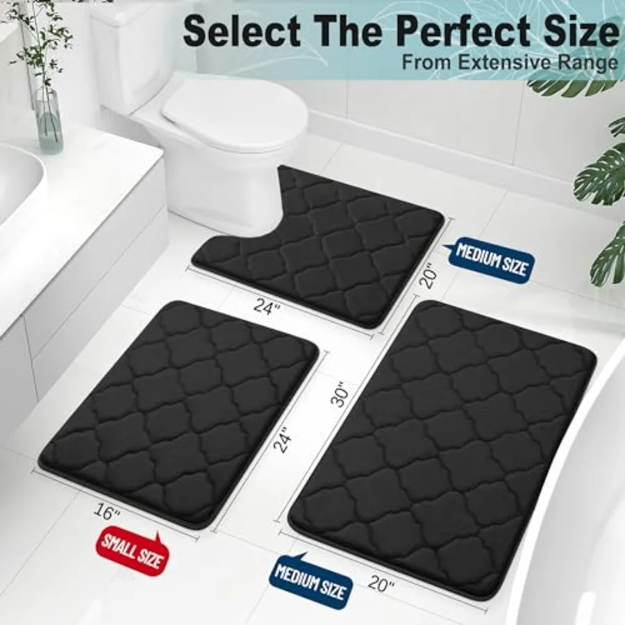 Memory Foam Bath Mat Rug 24x16, Ultra Soft and Absorbent Bathroom Rugs, Non-Slip, Comfortable, Machine Washable Bath Carpet for