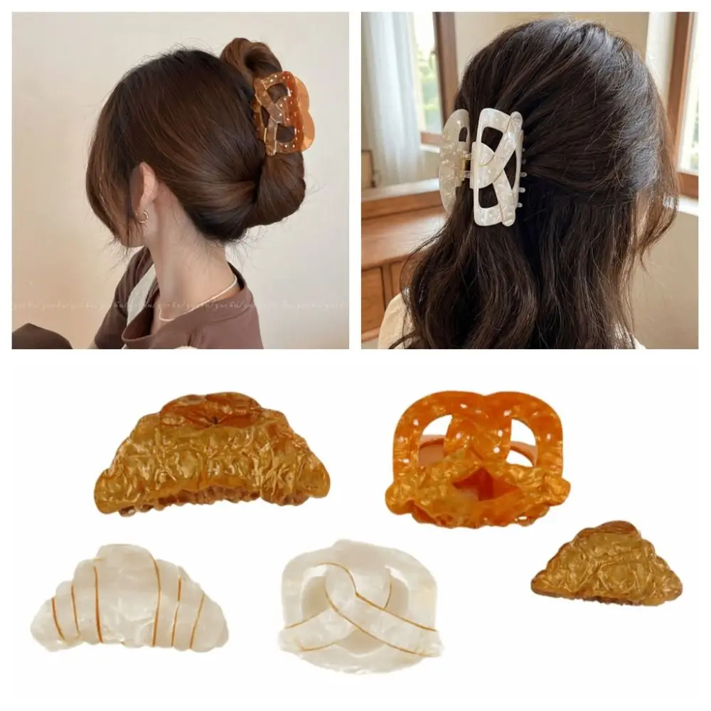 

Trendy Accessory Acrylic Croissant Hair Claw Lightweight Vintage Grab Clip Simple Design Shark Clip Back of Head