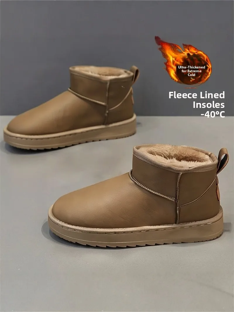 Botas de nieve de invierno para hombre, forradas de lana, estilo panal, de cuero con pelo integrado, antideslizantes, botines cortos casuales con tacón bajo y suela de goma.