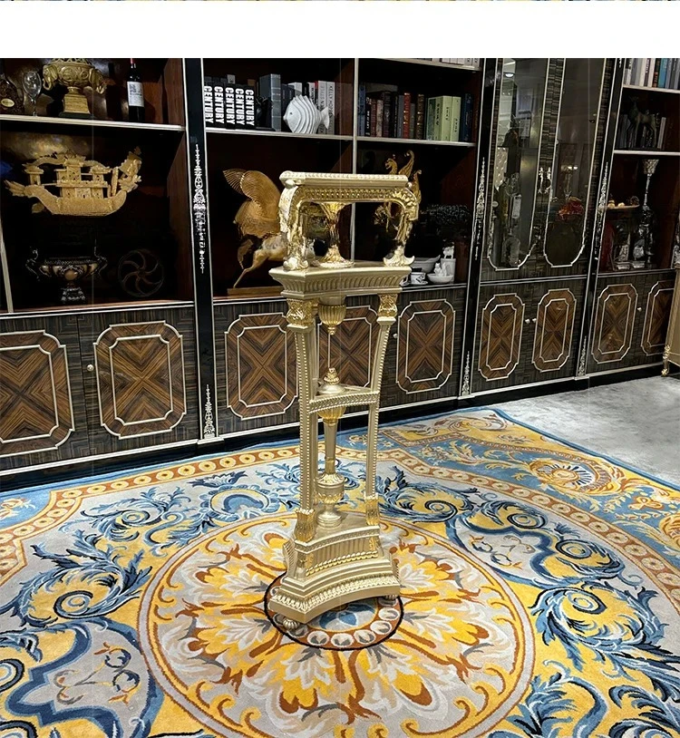 French solid wood flower stand, European court luxury carved rack floor-to-ceiling neoclassical flower pot stand furniture 3