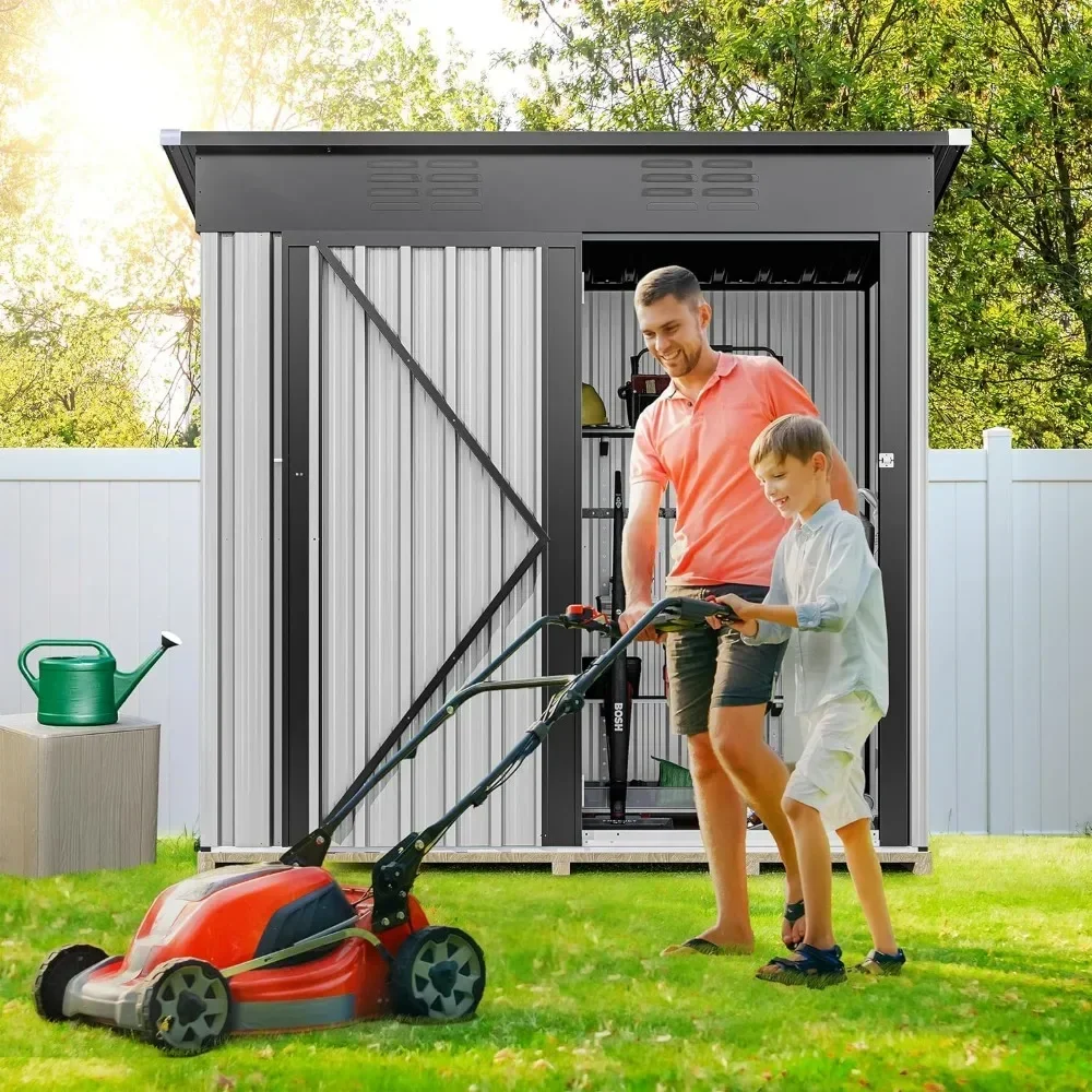 Metal Outdoor Storage Shed 5x3ft Home Garden Buddhist Lawnmower Patio Prefabricated Warehouse Farm Lawn to Store Garbage Can