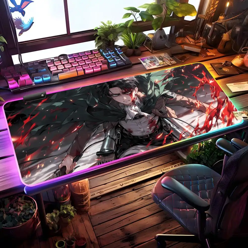 

Levi Ackerman Mouse Pad RGB Gaming Mouse Pad Desk Mat HD Gamer Large LED Light XXL MousePads
