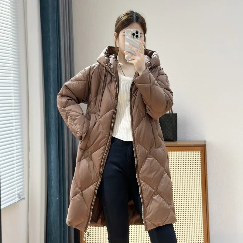 Hooded coats down Casual winter jackets woman 2024  thickened Warm parka lozenge Windproof Down jackets Loose Winter coat female