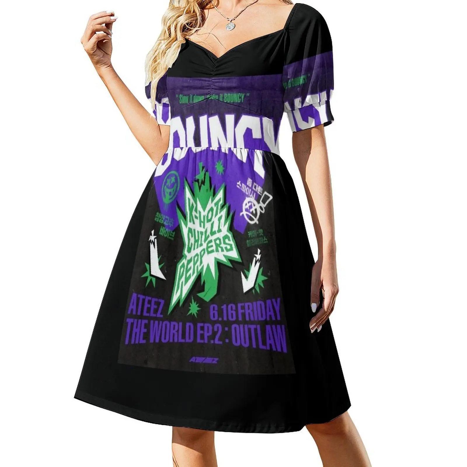 

ATEEZ Bouncy K-Hot Chilly Peppers Poster Outlaw Short-Sleeved Dress dresses summer dresses for women