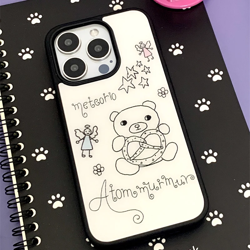 Lovely Little Bear Abstract Graffiti Phone Case For iPhone 17 Air 16 Pro Max 15 14 Plus 13 12 11 Shockproof Silicone Back Cover