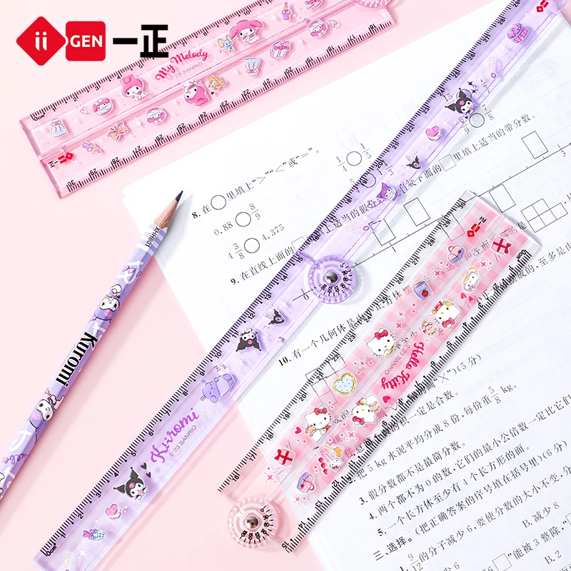 1pcs Sanrio Kuromi Image Rotating Folding Ruler 30cm Cartoon Children's Primary School Student Multi functional Ruler Stationery