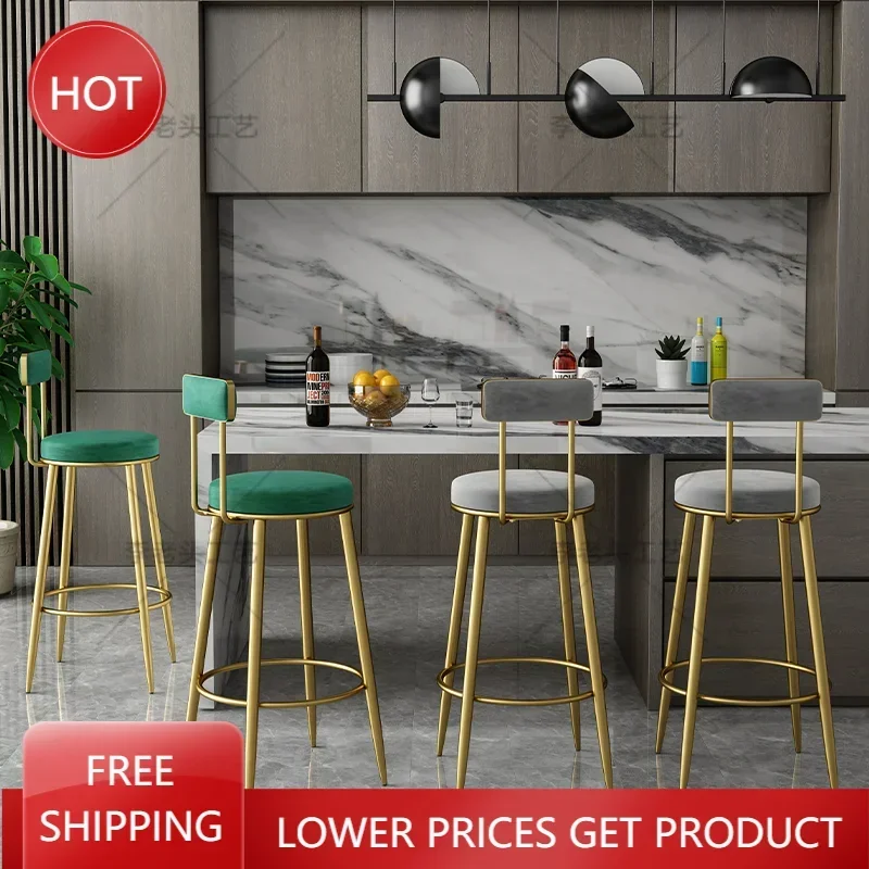 

Luxury Nordic Iron Bar Chair Minimalist Gold Kitchen High Stool Bar Furniture Waiting Chairs Cadeiras De Jantar Bar Stools High