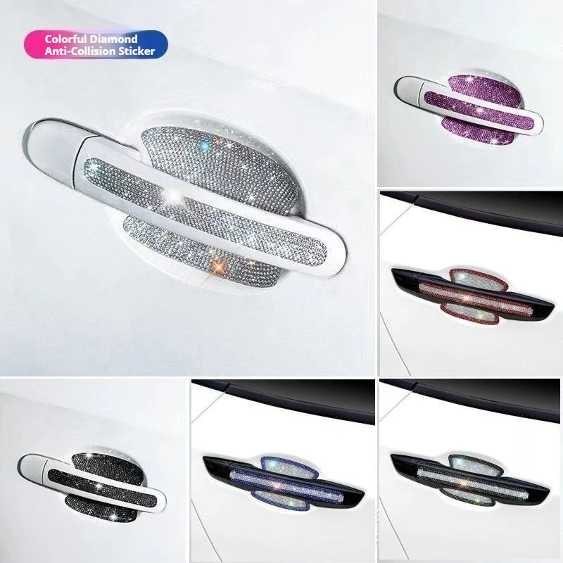Rhinestone Car Door Handle Stickers Bowl Scratch Protector Reflective Anti-scratch Decorative Film Universal Accessories
