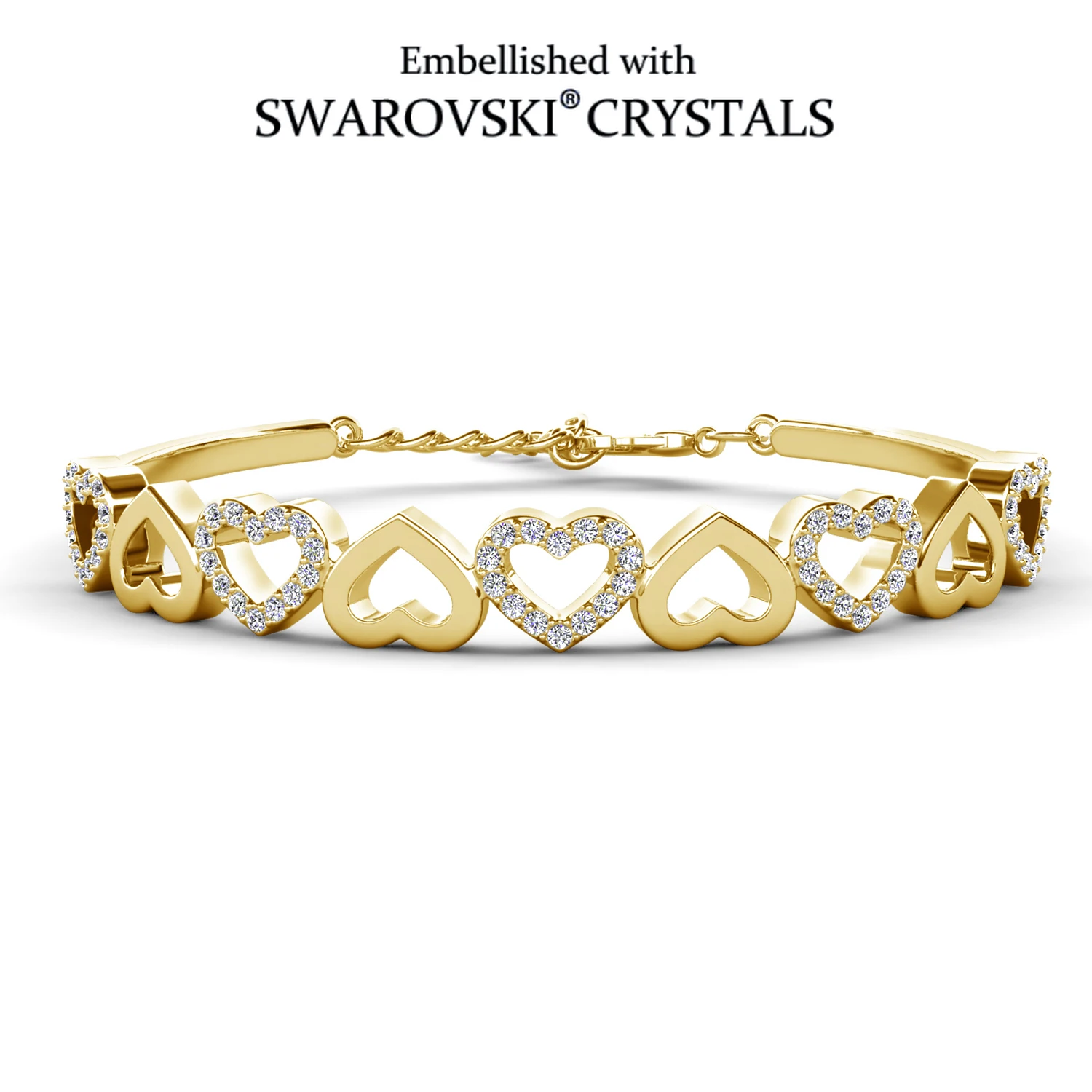 

Браслет-цепочка Open Heart Link, украшенный кристаллами Swarovski, из позолоченной меди, женские украшения, подарок на День святого Валентина