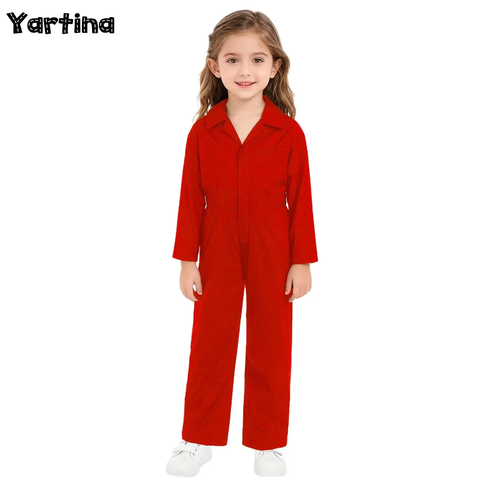 

Boys Long Sleeve Coverall Jumpsuit Flightsuit Boiler Suit Theme Party Cosplay Costume Zipper Front Solid Color Bodysuit