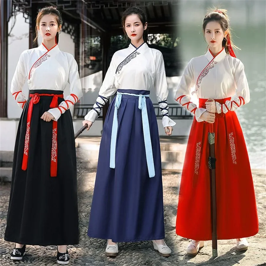 

Hanfu Vrouwen Top Rok, комплект из 2 лыж, Mannen, винтажный Etnische Mode, косплей, элегантный традиционный китайский кидрайд