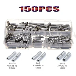 150pcs Non-Insulated Butt Wire Crimp Connector Wiring Accessories Tinned Crimp Ferrules Electrical Cable Terminal Bare Wire Set