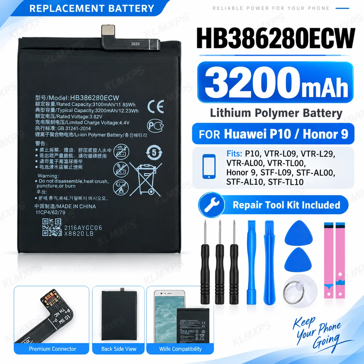 Premium Replacement Battery HB386280ECW 3300mAh For Huawei P10 Honor 9 STF-L09 STF-AL10 Mobile Phone High Capacity Repair