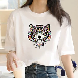 女性用半袖ヒョウ柄Tシャツ,特大ストリートウェア,カジュアル,豪華,女の子用,夏