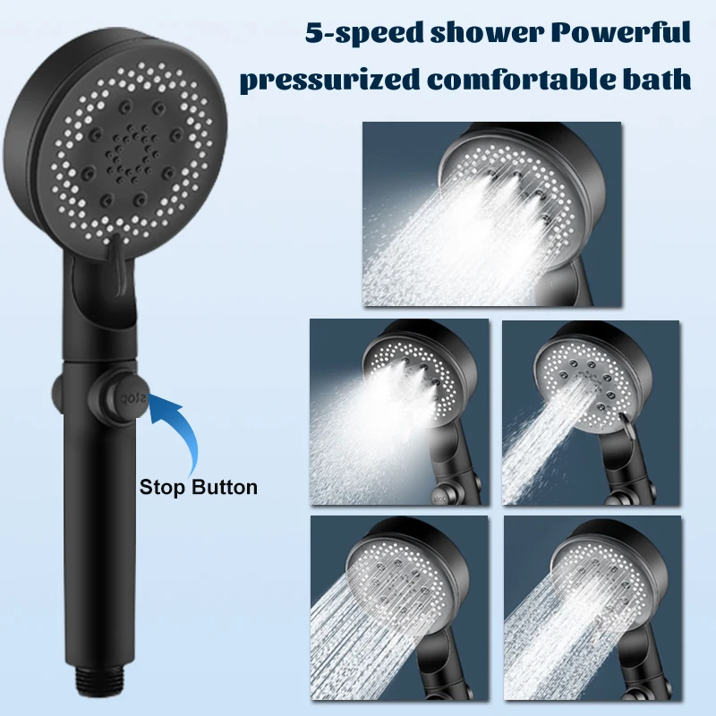 

Zhangji 5 Modes Ajustable High-pressure Shower Head One-key Stop Water Water-saving Hand-held Shower Head Bathroom Accessories