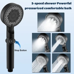 Zhangji 5 Modes Ajustable High-pressure Shower Head One-key Stop Water Water-saving Hand-held Shower Head Bathroom Accessories