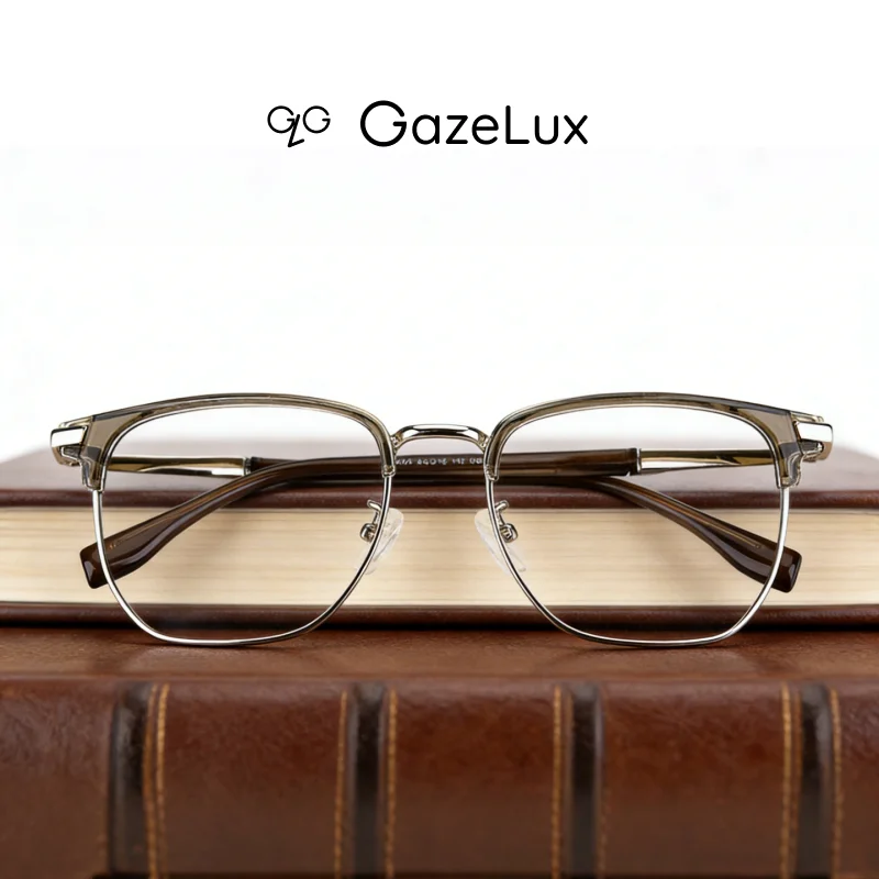 

Gazelux men's fashion prescription glasses, hot nerd, browline, myopic -1/-1.5/-2/-2.5/-3/-3.5, high qualit custom optical lens