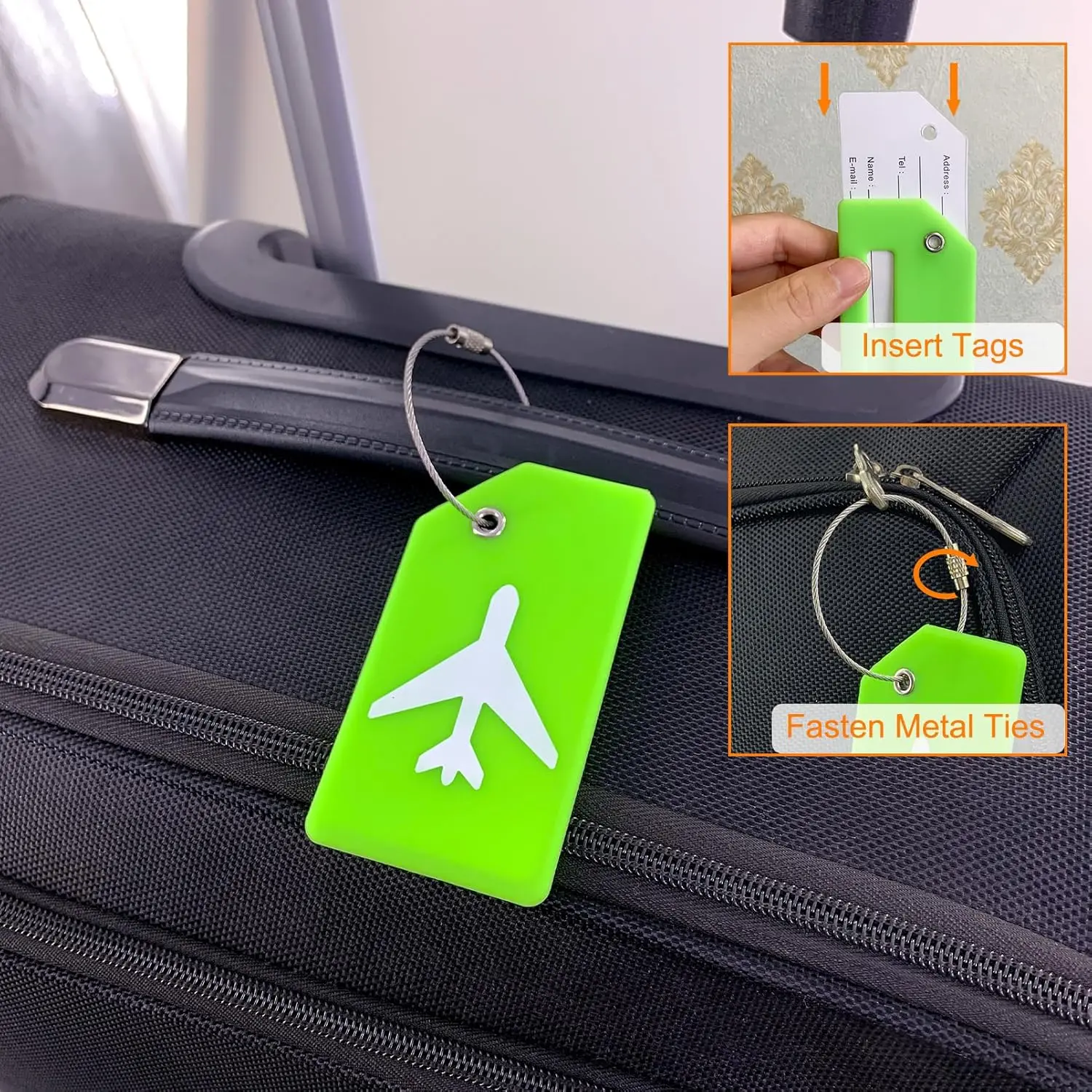 2er-Pack Flugzeug-Silikon-Gepäckanhänger für Koffer Reisegepäck-Tags für Gepäck Kofferanhänger mit Datenschutz-Namens-ID-Karte – Detail 6