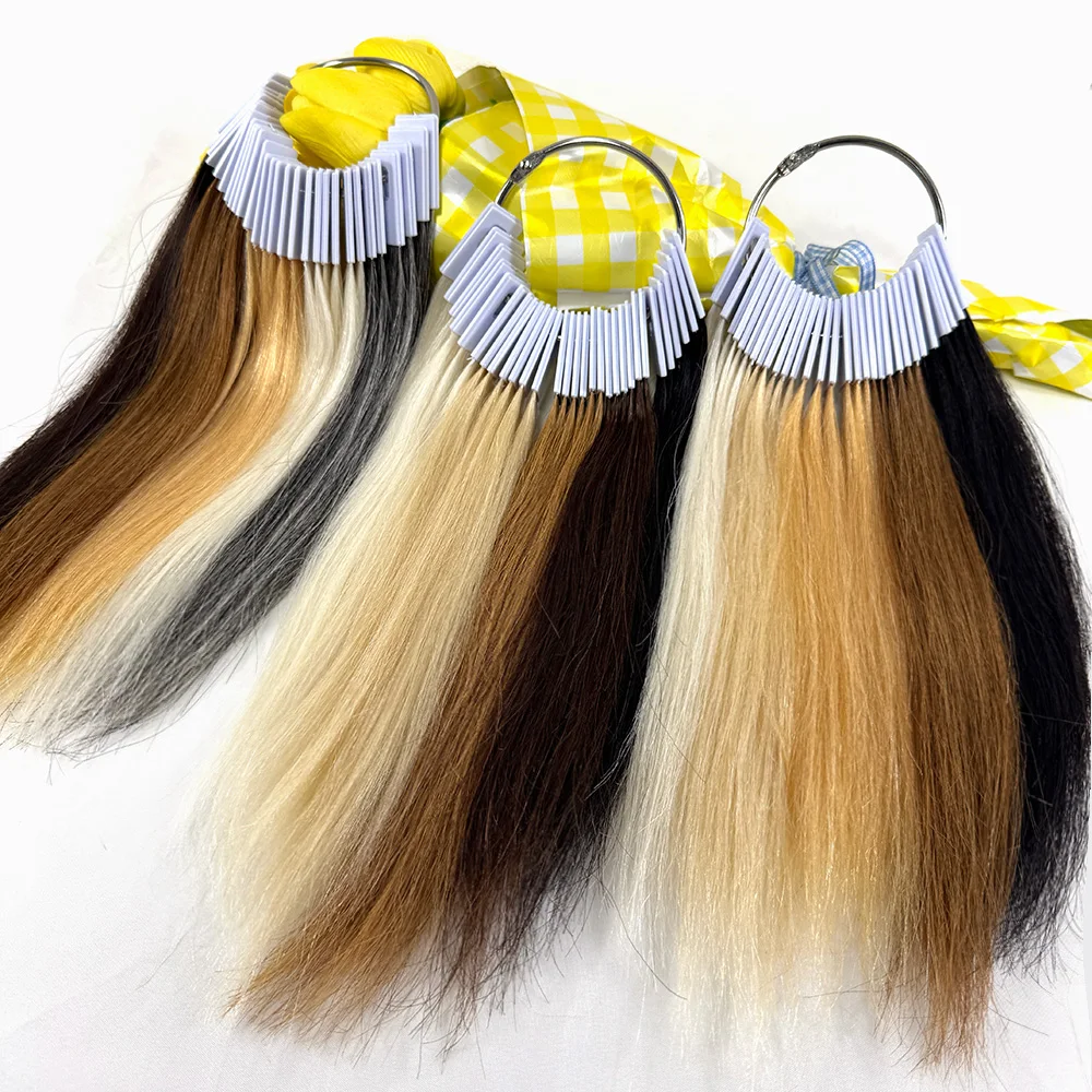 30Pcs/Set Real Human Hair Color Rings, Hair Swatches for Testing Color,Swatches Hair Extensions and Salon Hair Dyeing Practice