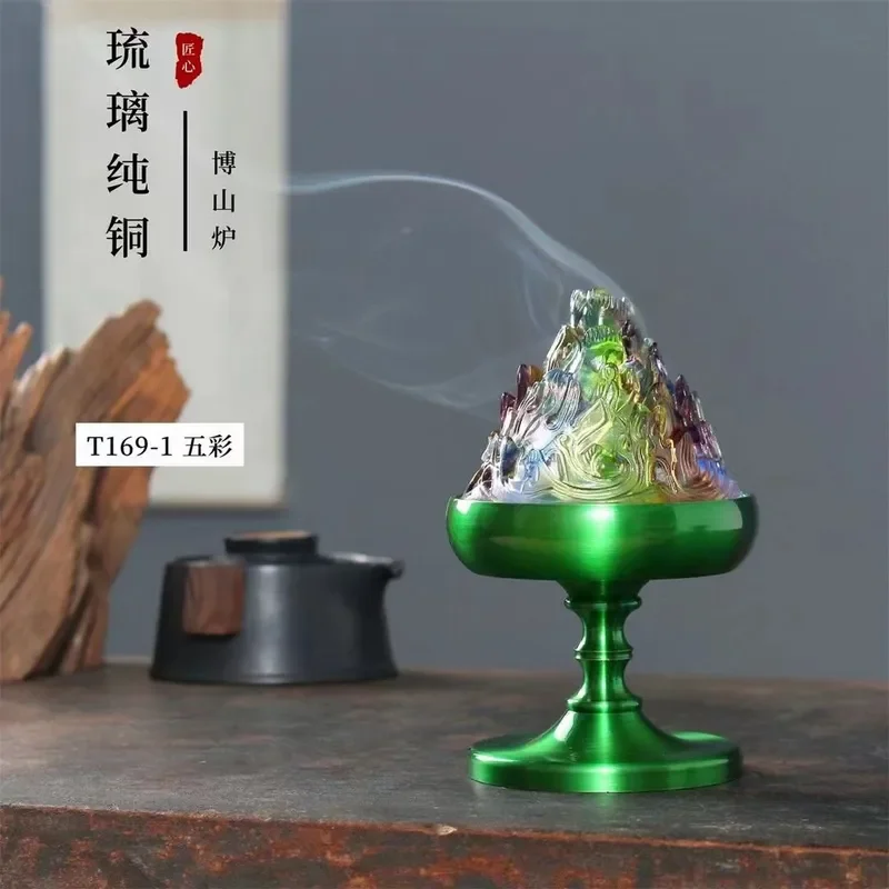 Red Copper Boshan Incense Burner Glazed Ceramic Aroma Diffuser Large Pan Coil Cone Stick Holder Home Decor Gift Box Ornament