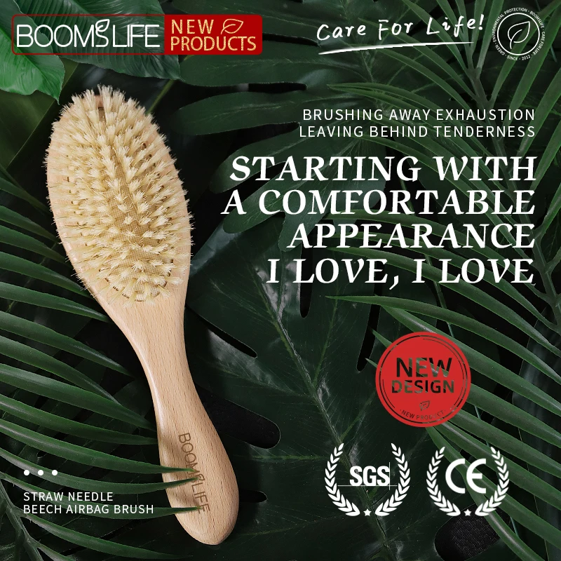 BOOMSLIFE Escova de cabelo com cerdas de javali macias, pente de madeira personalizado para massagem no couro cabeludo, para cabelos cacheados, grossos e longos, ferramenta de cuidados com os cabelos