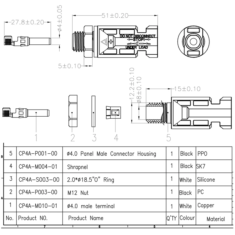 1 Pair Solar Panel Mouted Connector M12 Thread Solar Panel Connector Male And Female DC Solar Inverter Connector