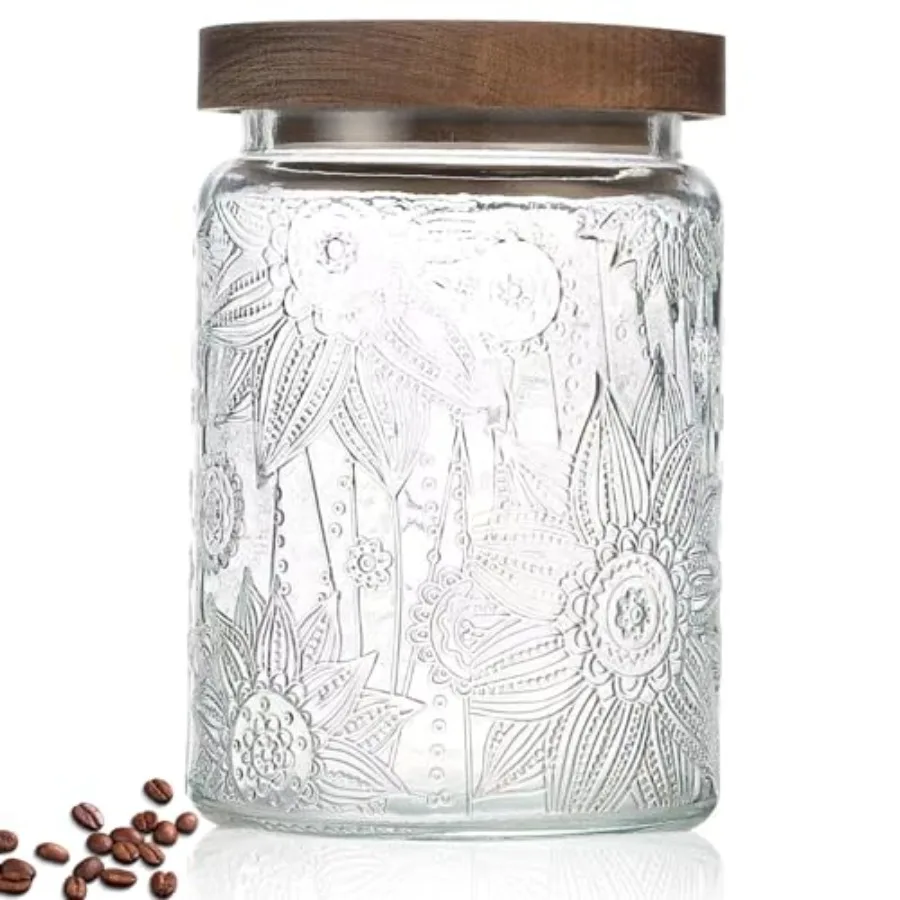 24 OZ Airtight Glass Storage Jar with Bamboo Lid - Vintage Glass Jar Vintage Food Containers Canisters Set for Kitchen Counter